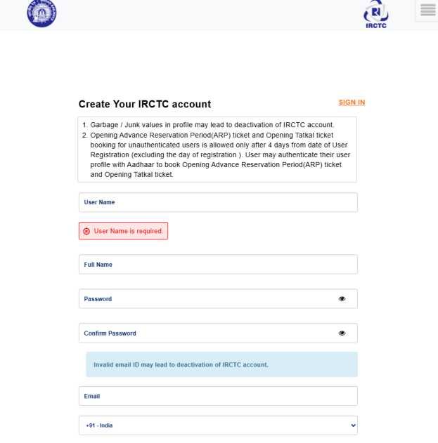 IRCTC Registration