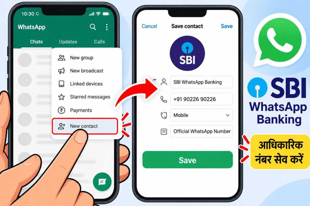 SBI का WhatsApp नंबर सेव करें